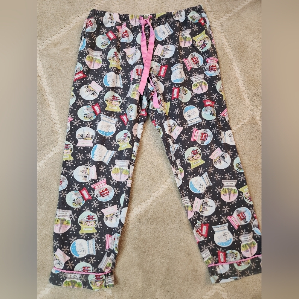 Cozy Snow Globe Print Womens Pajama Pants Snowflake Flannel XL